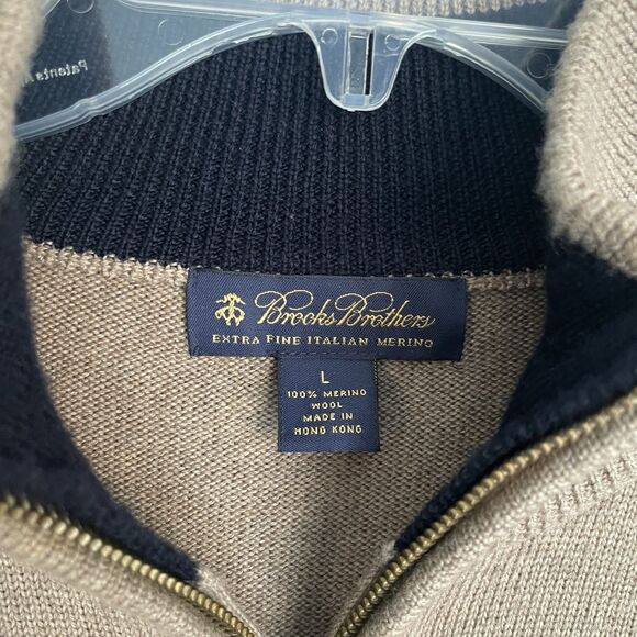 Brooks Brothers 100% Merino Wool Sweater Men's L Beige Extra Fine Italian - Picture 4 of 12